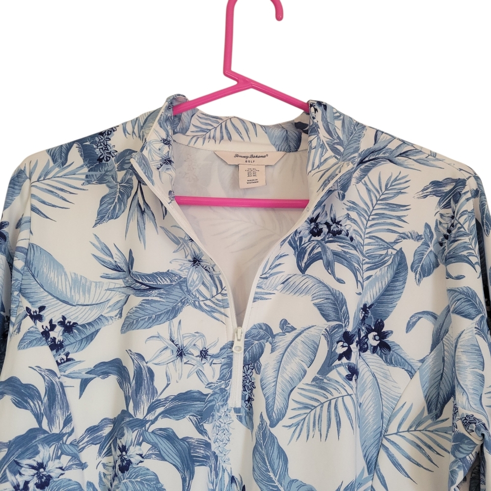 ​Tommy Bahama Golf Tropical Floral Quarter Zip Pullover Long Sleeve White Blue - Picture 7 of 11